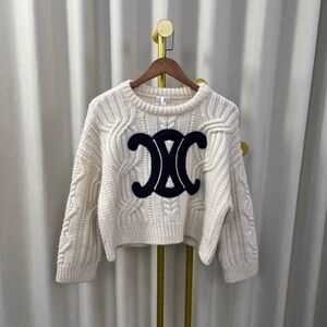 Celine Cream Sweater with Black Emblem